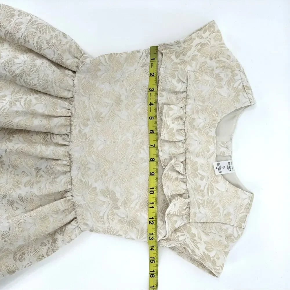 Carter’s girl jacquard woven dress cream metallic gold floral Size 8